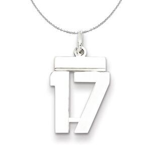 Silver, Athletic Collection, Small Polished Number 17 Necklace - 24 In